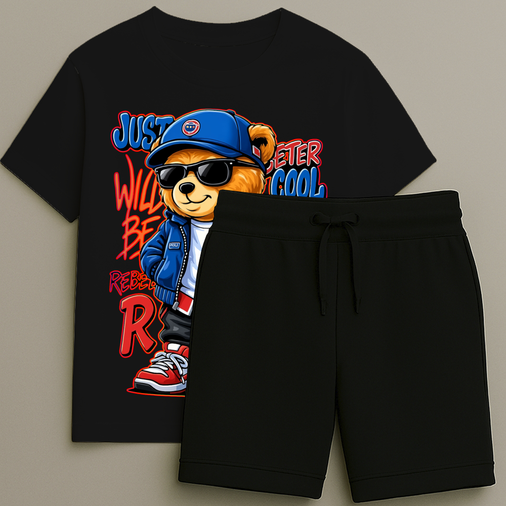 Camiseta e Bermuda Urso Moletom Conjunto Masculino T-shirt Estampada Shorts Blusa Tamanho 2 16