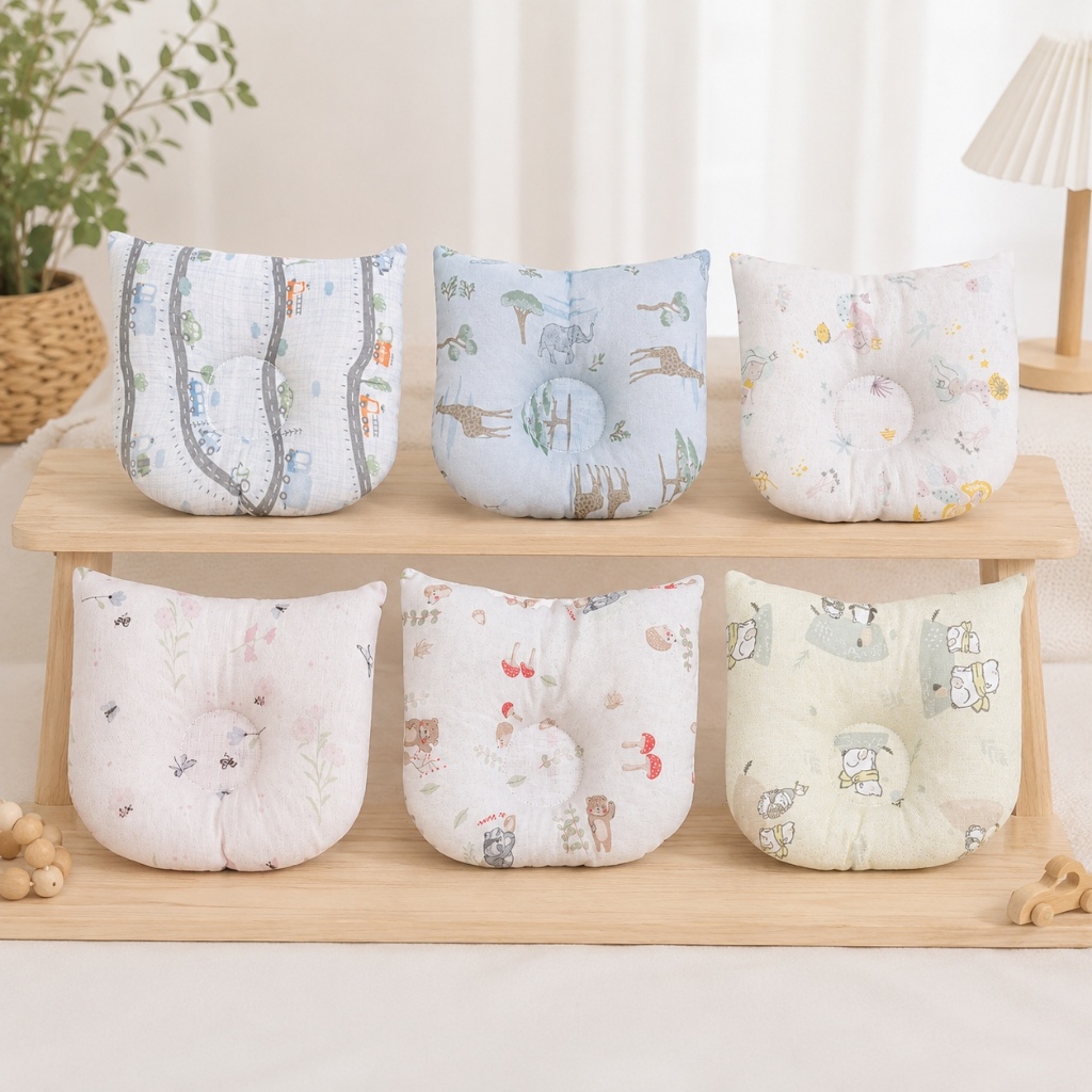 TRAVESSEIRO ANATÔNICO ALMOFADA PARA BEBÊ RECÉM NASCIDO - PREVINE CABEÇA CHATA- PAPI 100% ALGODÃO | 25 X 19 CM | ESTAMPA