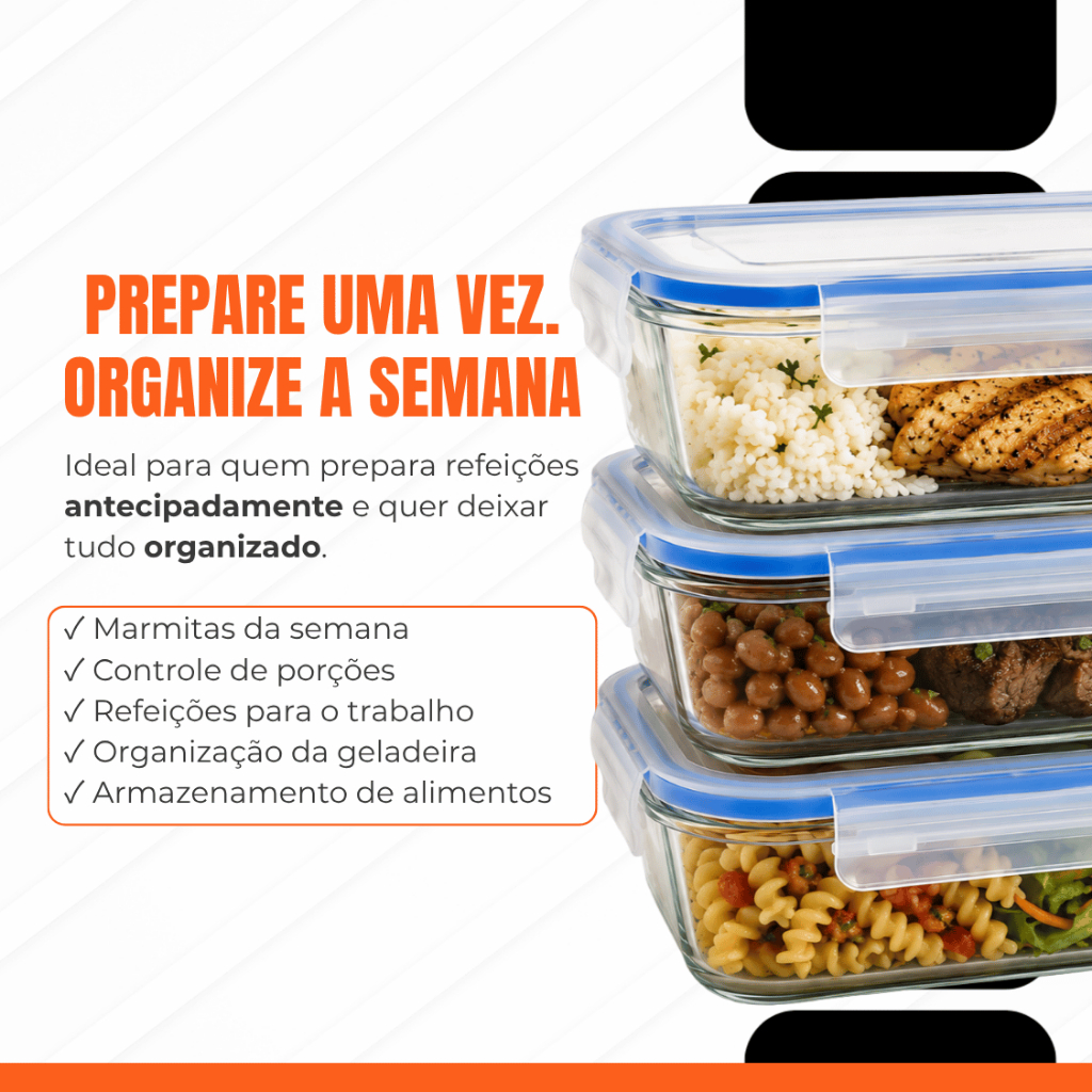 Kit com 6 Marmitas de Vidro Herméticas Potes 640ml — foto 5