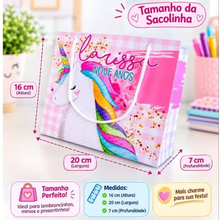 Sacolinha personalizada únicornio, Sacolinhas surpresa - para festa de aniversario infantil
