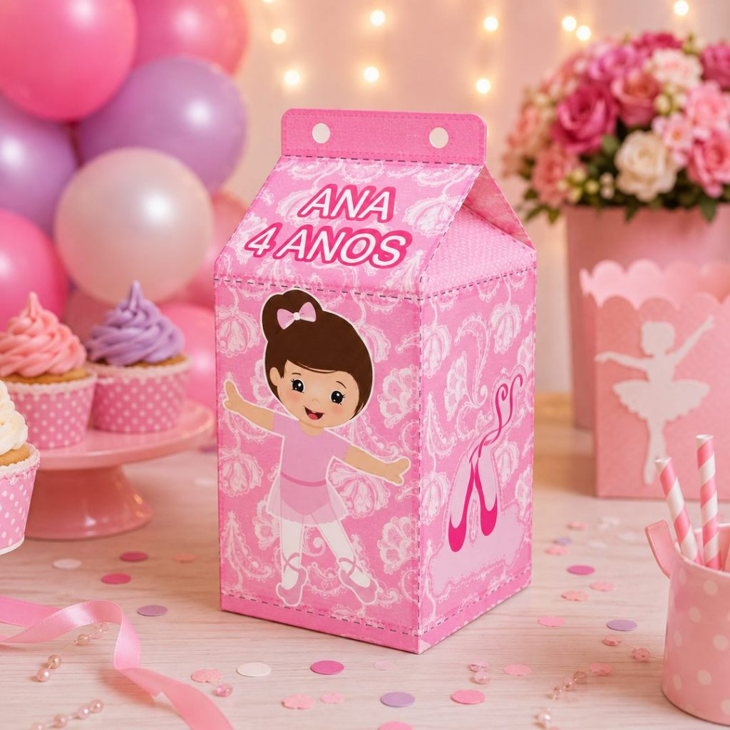10/20/30 Caixinhas Milk Personalizada com nome e idade. Montada e Vincada. Festa lembrancinha personalizada BAILARINA