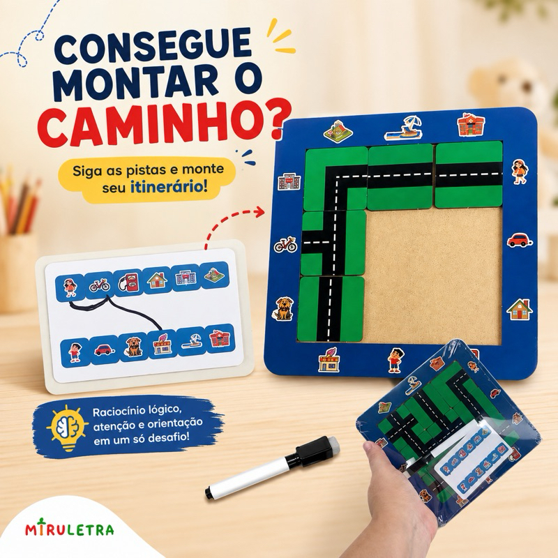 Quebra-cabeça de Intinerário e Rotas - Jogo Educativo dos Caminhos e de Localização MDF - 12pçs