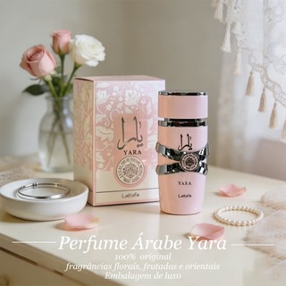 Perfume Yara Rose EDP 100ml Frasco Rosa Feminino Árabe Gourmand Floral Frutal Cremoso Alta Fixação Longa Duração
