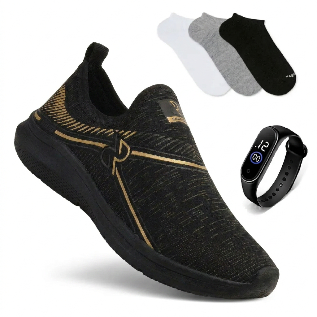 Tenis Masculino + Relogio + Meia Esportivo Academia Corrida Caminhada Super leve e Macio