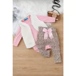 Conjunto Roupa Bebê Colete Menina Femenino Conjuntinho Frio Inverno Kit 3 Peças Roupinha Luxo laço