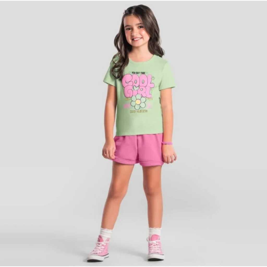 CONJUNTO INFANTIL FEMININO BLUSA E SHORT MOLETINHO LEVE BRANDILI