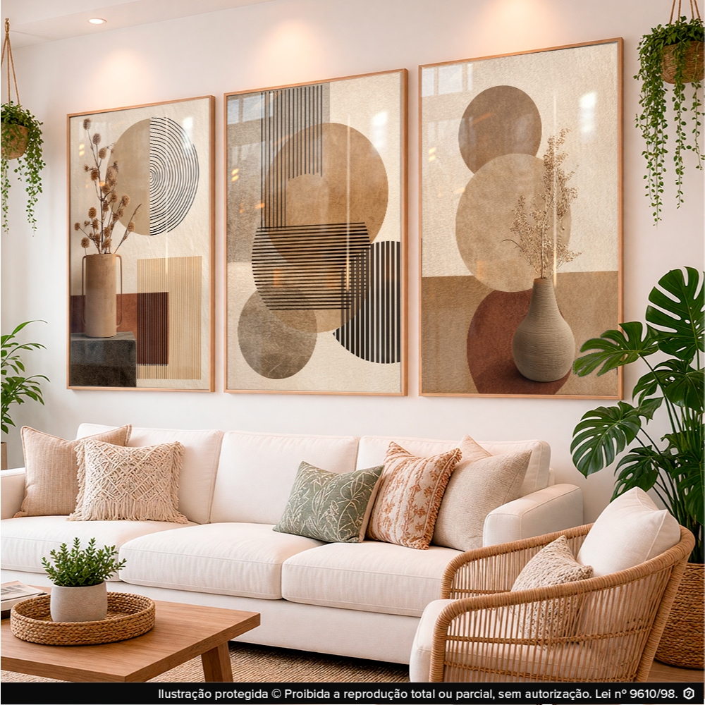 Quadros Decorativos Trio Moderno Terroso Geométrico para Sala Hall — imagem 2 de 2