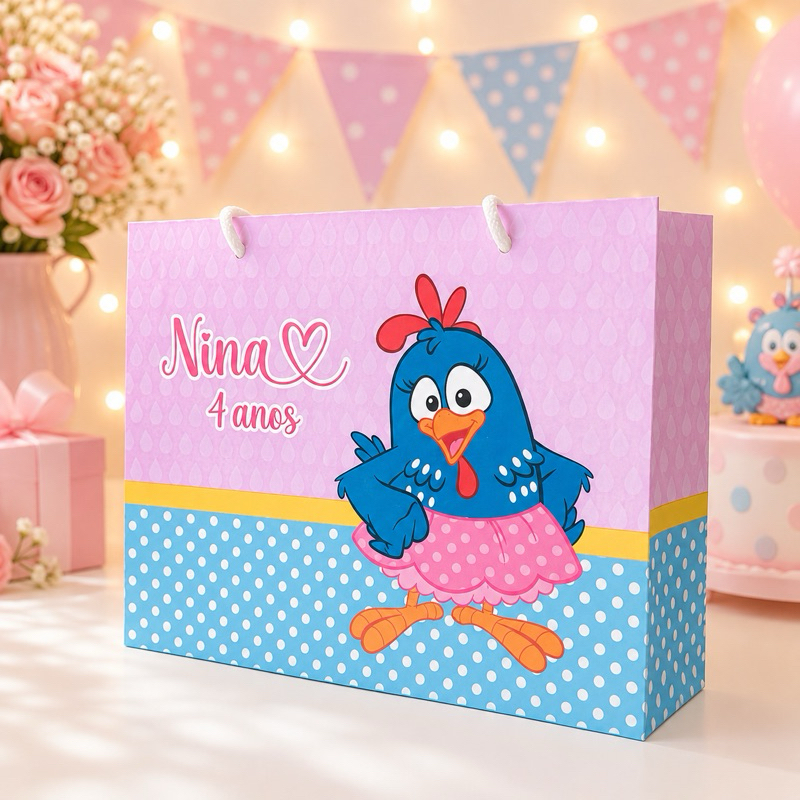 Sacolinha Sacola Personalizada | Chá de bebe | Lembrancinha Galinha Pintadinha Rosa