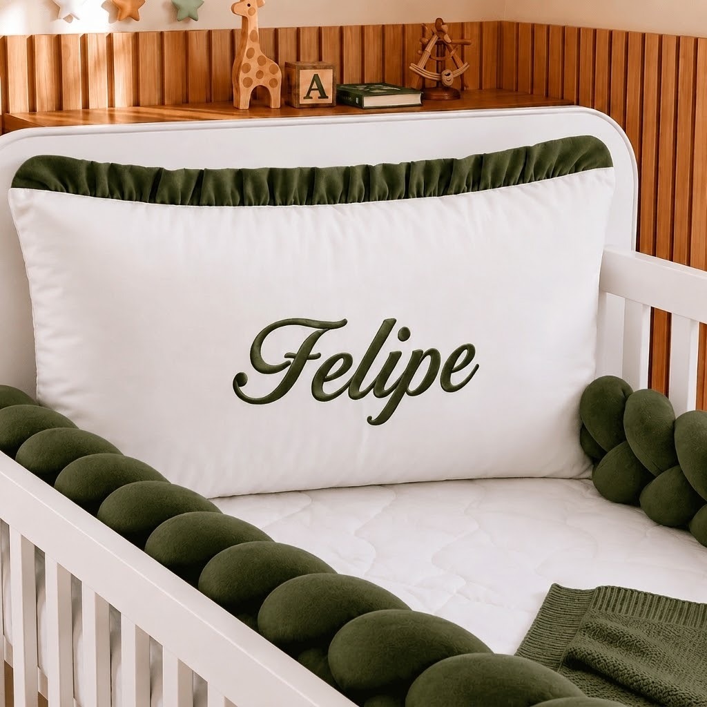 Kit Berço Personalizado Completo Protetor 3 Peças Berço Americano Mini Berço Menino Verde