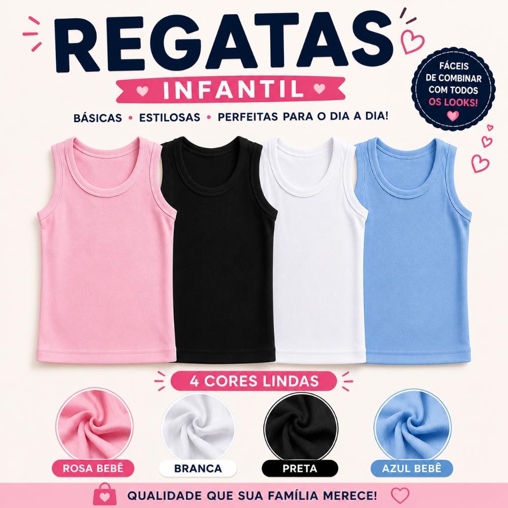 Regata infantil feminina camiseta ribana canelada blusa de calor verão