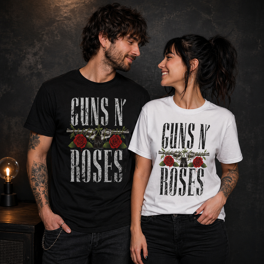 Camiseta unissex Letreiro Guns n roses. Preta ou branca. 100% algodão premium. PREÇO PROMOCIONAL DE LANÇAMENTO