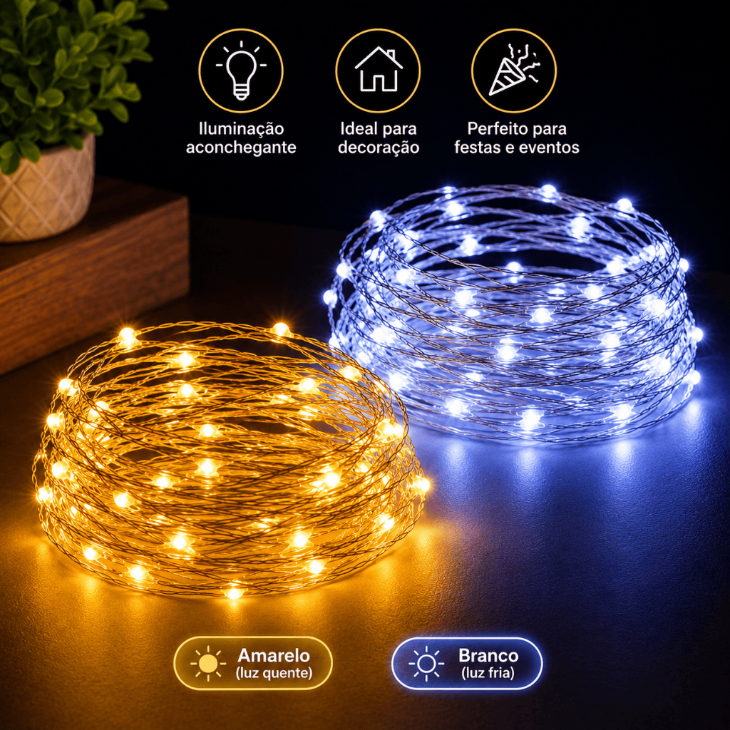 Cordão de Led Fio de Fada - Amarelo | Branco - 3m| 2m| 90cm| 1,80m| 5m - 1 unidade · foto 2
