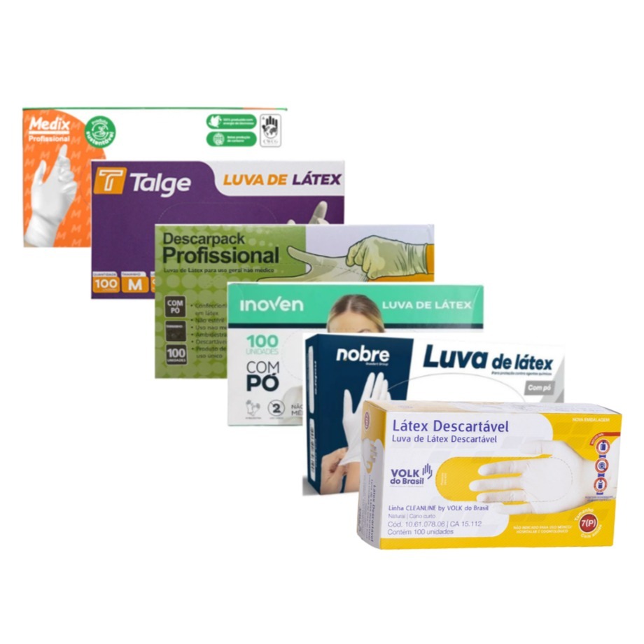 Kit 3 Caixas de Luvas de Latéx Com Pó Descartável Profissional Tamanho  P, M, G