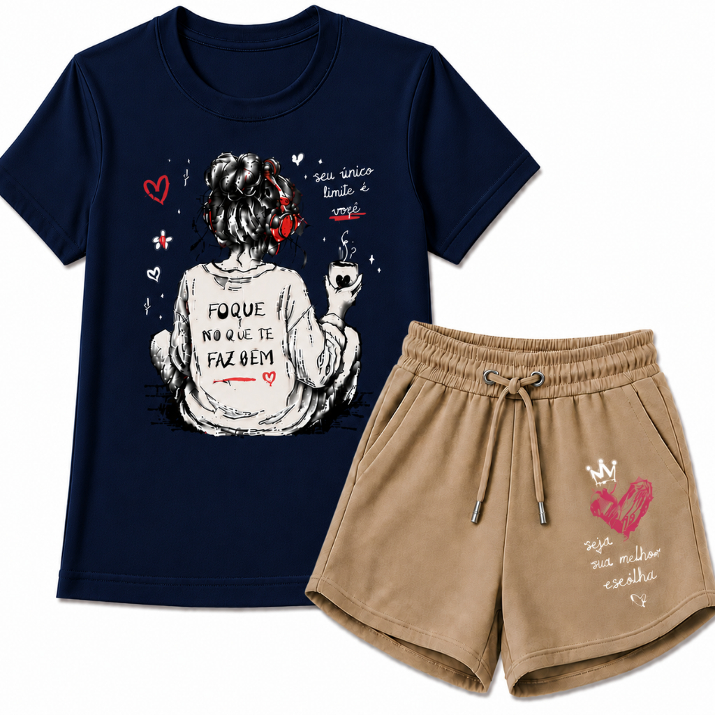 CONJUNTO INFANTIL FEMININO DE BERMUDA E CAMISETA ESTAMPADA