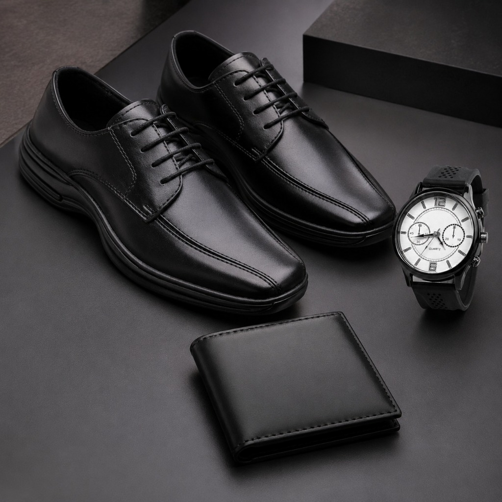 Kit Sapato Social Relogio Ponteiro Carteira Slim Masculino