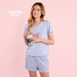 Lovito Conjunto de Pijama Shorts Estampado Gatos PJB20712102