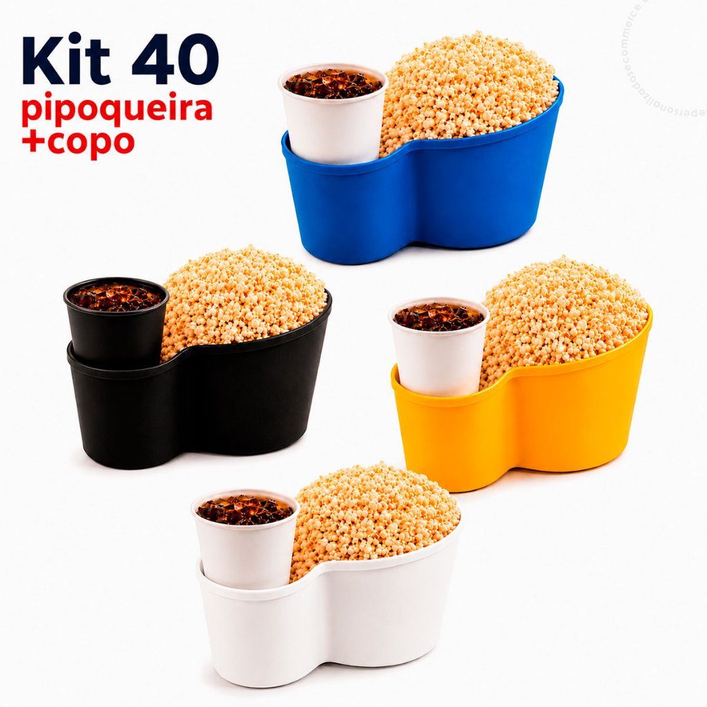 Kit 40 Pipoqueiras + 40 Copos Festa Pipoca Cinema Lembrancinha Amigos Balde Aniversário