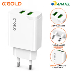 Fonte Carregador 2 Usb Rápido 3.1a Bivolt Original A'gold