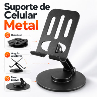 Suporte Alumínio de Mesa Base Rotatória Ajustável 360º Para Smartphones e Tablets