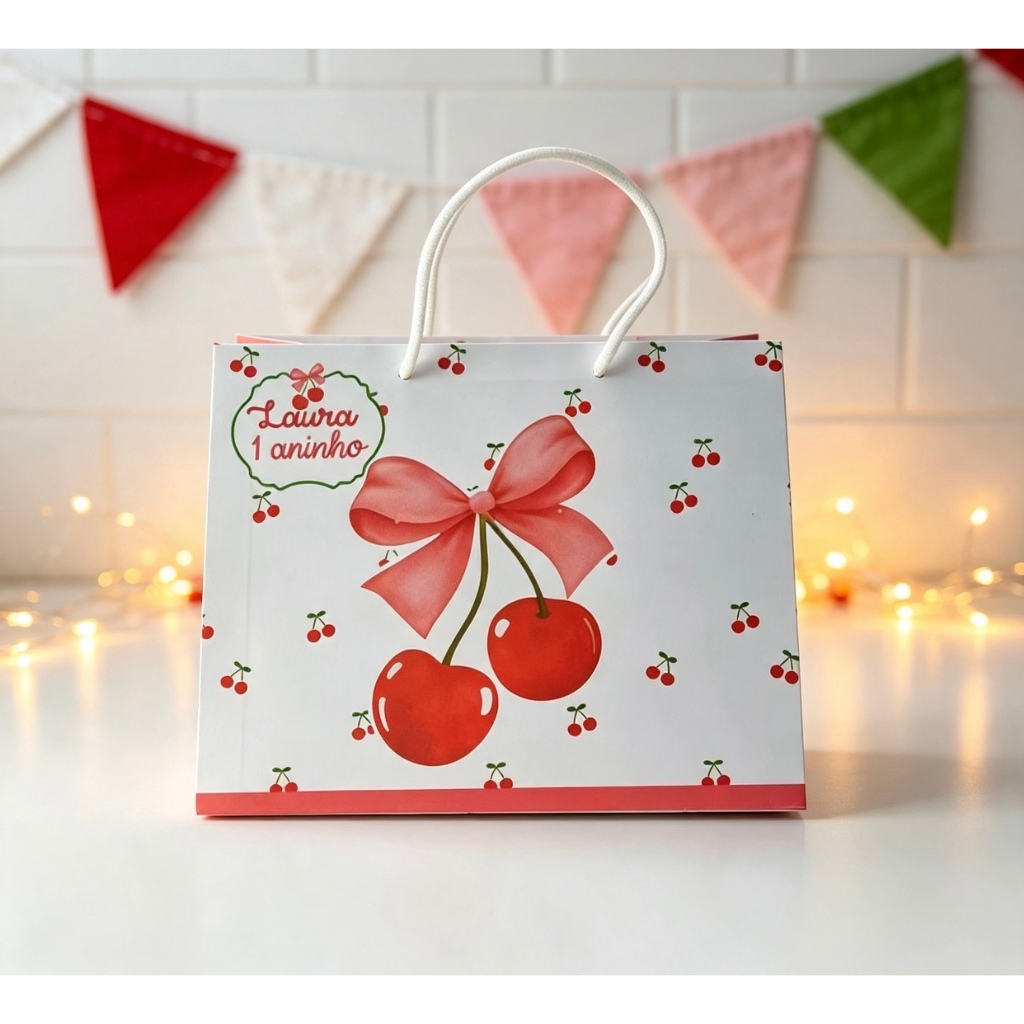 Sacolinha personalizada Cerejinha | Personalizados lembrancinhas mimos bolsinha