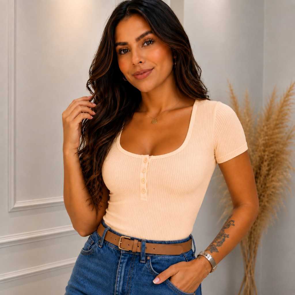Blusa Feminina Canelada Manga Longa Com Botões Funcionais Blusinha Básica Estilosa Casual