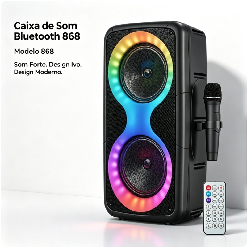 Caixa de Som 1000W Portátil Grande  Luz RGB Mic Karaokê  TWS, AUX e SD Potente para festas e viagens caixa de som torre