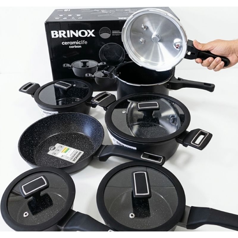 kit Completo Jogo De Panelas Cerâmica + Panela De Pressão Brinox