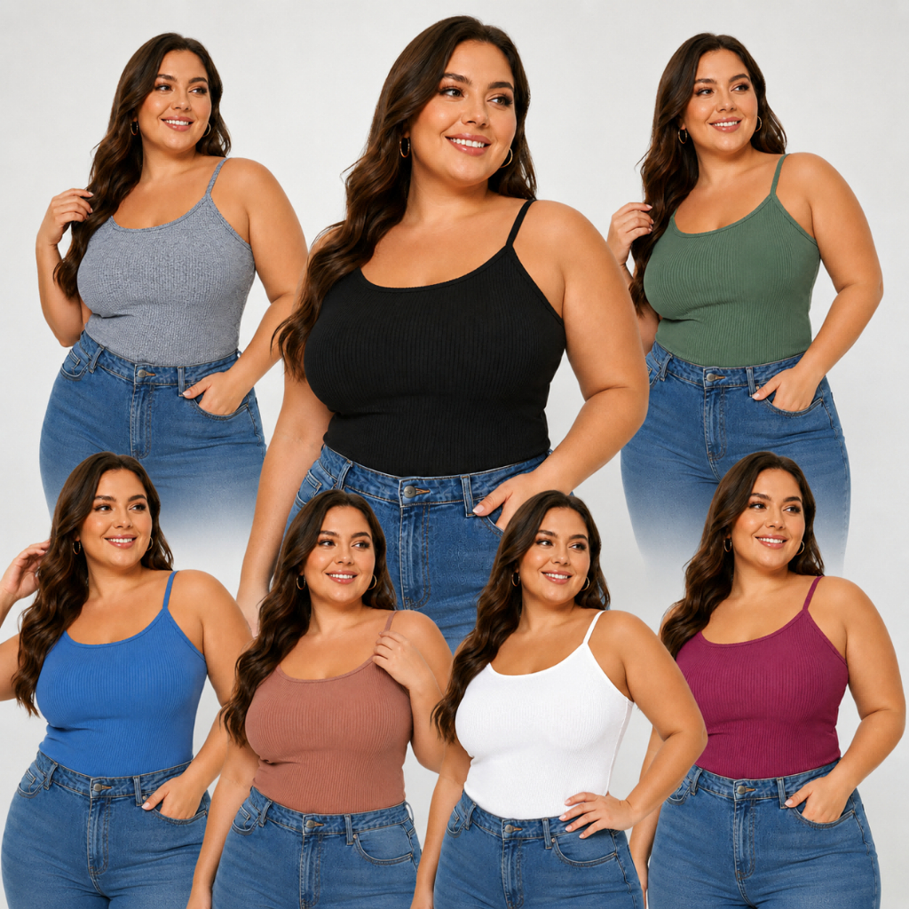 KIT3, 2 ou 1 Peças Regata Feminina plus size Alcinha canelado