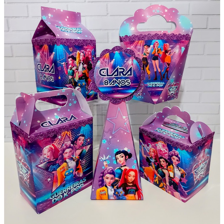 Kit Caixinha Personalizada Guerreiras do Kpop K-pop |  Lembrancinha Festa Aniversário Kpop | Kit Kpop "pegue e monte"