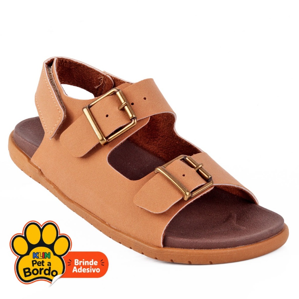 Sandália Chinelo Infantil Klin Original Weekend Menino com Fivela Dupla - Caramelo