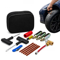 Kit Reparo Conserto Furo Pneu sem Câmara Premium com Cilindro Co2 Completo para Viagem (14 peças)