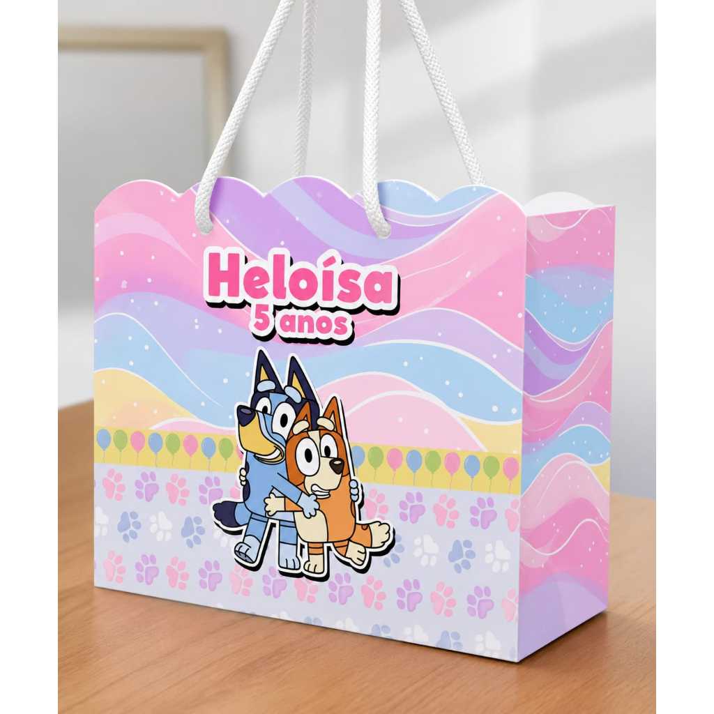 Sacolinha Bluey e Bingo rosa / PEGUE E MONTE / Sacola personalizada / bluey e bingo menina