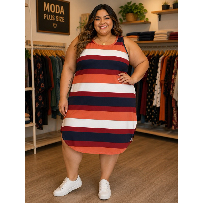VESTIDO REGATA PLUS SIZE LISTRADO