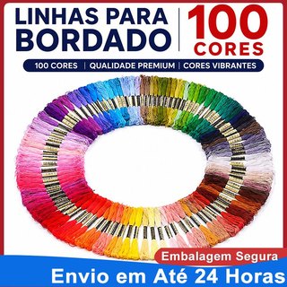 Kit 100 Meadas de Linhas de Bordado Ponto Cruz Artesanato Fio Poliéster algodão