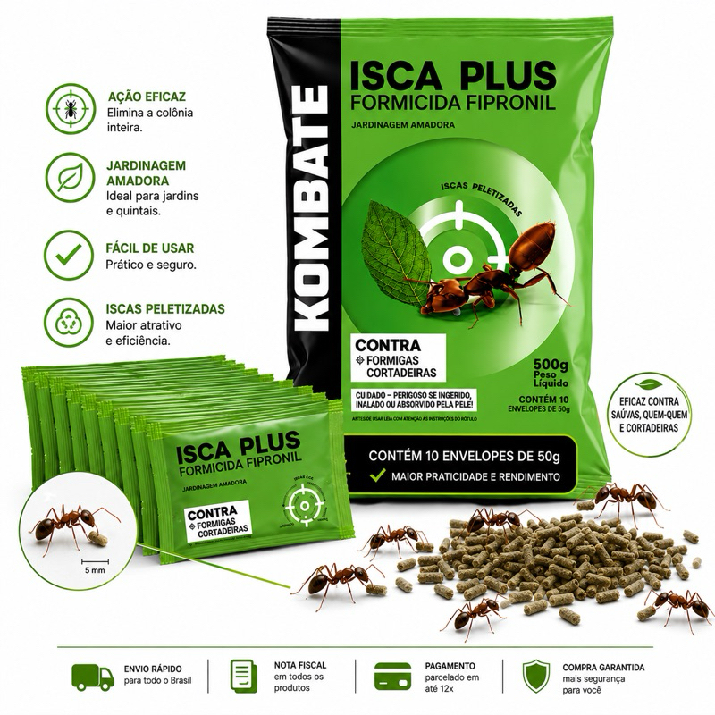 Veneno mata formiga cortadeira, carregadeira isca granulada 500g kit 10unidades/50g