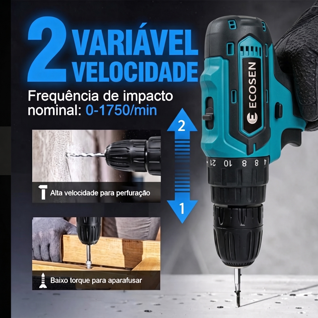 Furadeira de Impacto Sem Fio 21V Bivolt com 2 Baterias — foto 4