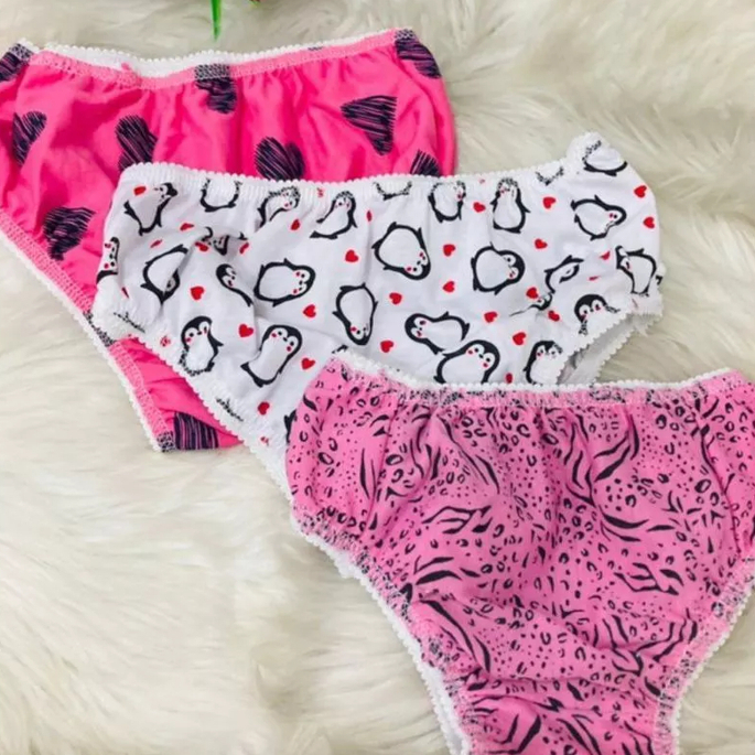 Kit Calcinha Infantil Menina Malha PV Confortável Estampada Variadas - condorto para seu dia dia
