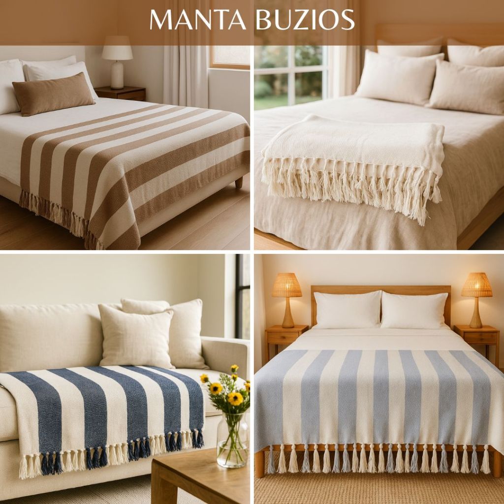 Manta Sofá Buzios Listrada Grande 2.40M X 2.80M Decorativo Grande Toque Macio E Confortável Top