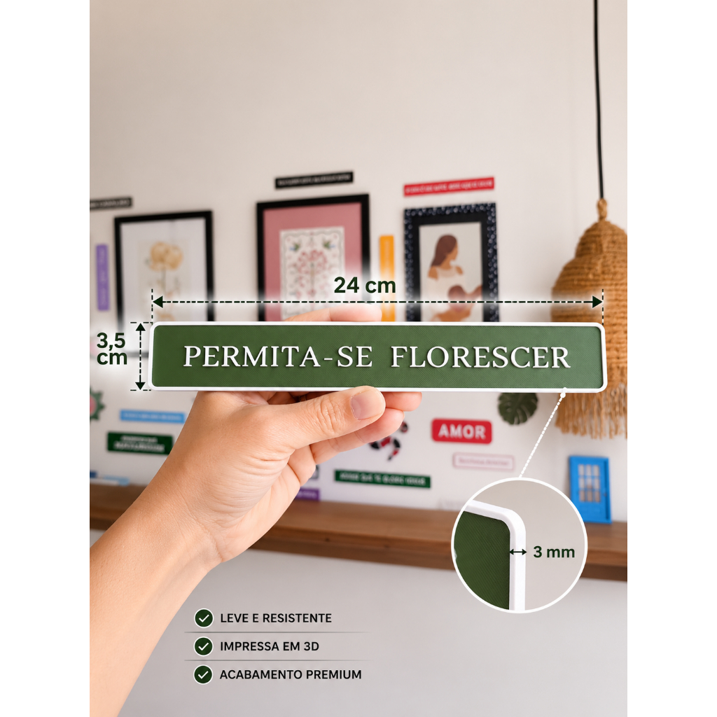Placa Decorativa Letreiro Frase Permita-se Florescer Quadro de Sala Decoração Divertido