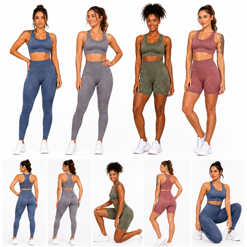Conjunto Fitness Feminino Top + Legging Cintura Alta Sem Costura Modelador Empina Bumbum Academia Yoga Corrida Pilates