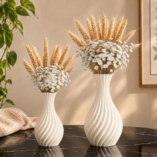 Kit 1 ou 2 Vasos Decorativos Espirais Branco | Acompanha Flor Sempre Viva e Trigo Seco | …