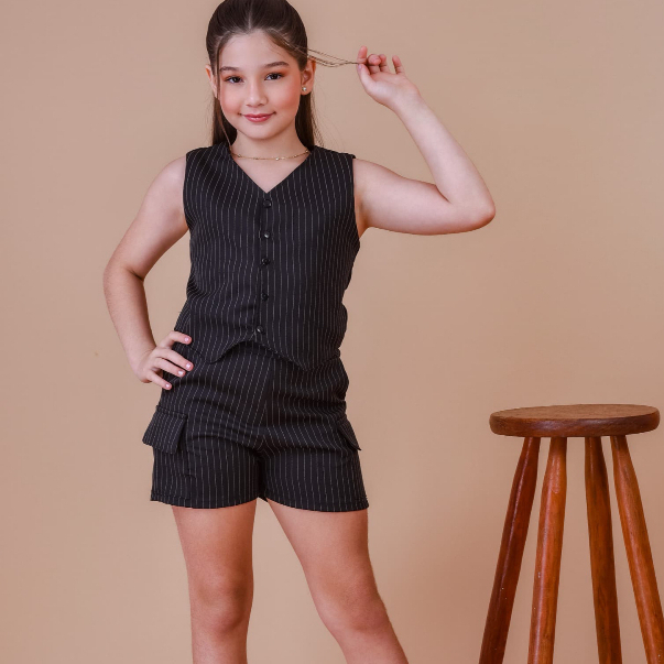 Conjunto Infantil Menina Blusa e Short Listrado Roupa Look  Feminina Infantil para Menina  Moda Infantil