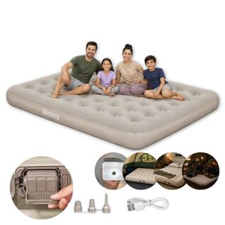 Colchão Inflável Casal Queen Bomba Recarregável Elétrica Lítio USB + Lanterna 3 Níveis Para Camping e Casa Bestway