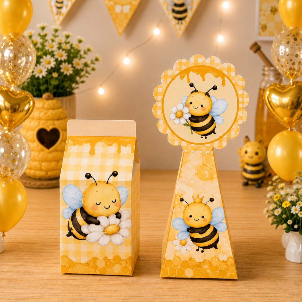 KIT CAIXINHAS MILK+PIRAMIDE  ABELHINHA- PERSONALIZADOS-FESTA INFANTIL-LEMBRANCINHAS