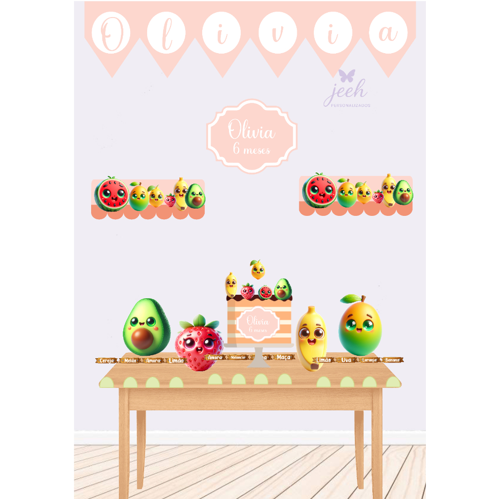 Kit Festa só um Bolinho Frutinhas - Quitanda - Mesversário - infantil - Decoração Aniversário - Papelaria Personalizada