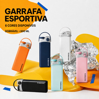 Garrafa Dobrável de Silicone com Canudo e Alça Antivazamento