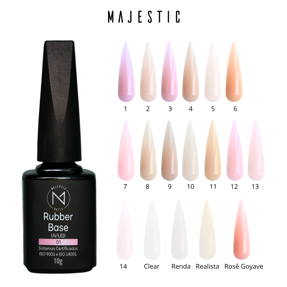 RUBBER BASE (18 cores Gel base construção) 10g Alongamento Majestic Nails
