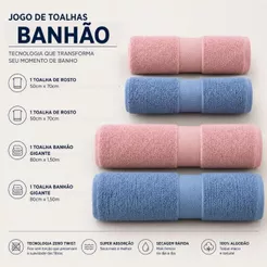 Jogo de Toalhas Banhão Gigante Grossa 500g/m²100% Algodão 4 Peças Casal Zero Twist Super Soft Corttex