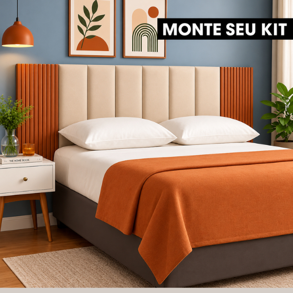 Kit Com Até 12 Peças Cabeceira Modular + Painel Ripado MDF Para Cama Box Casal King Queen - Envio Full
