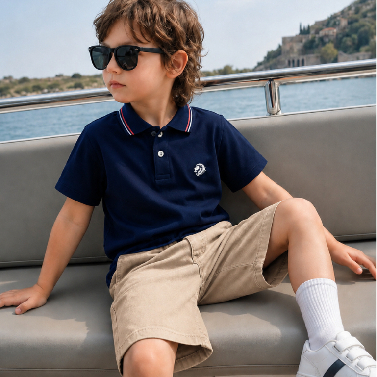 Conjunto Infantil juvenil Menino Camiseta Polo + Bermuda Short Brim Colorido Elegante